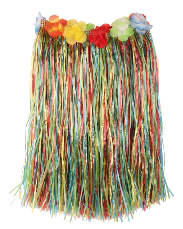 Raffia jupe naturel   multicolors + fleurs 60 cm